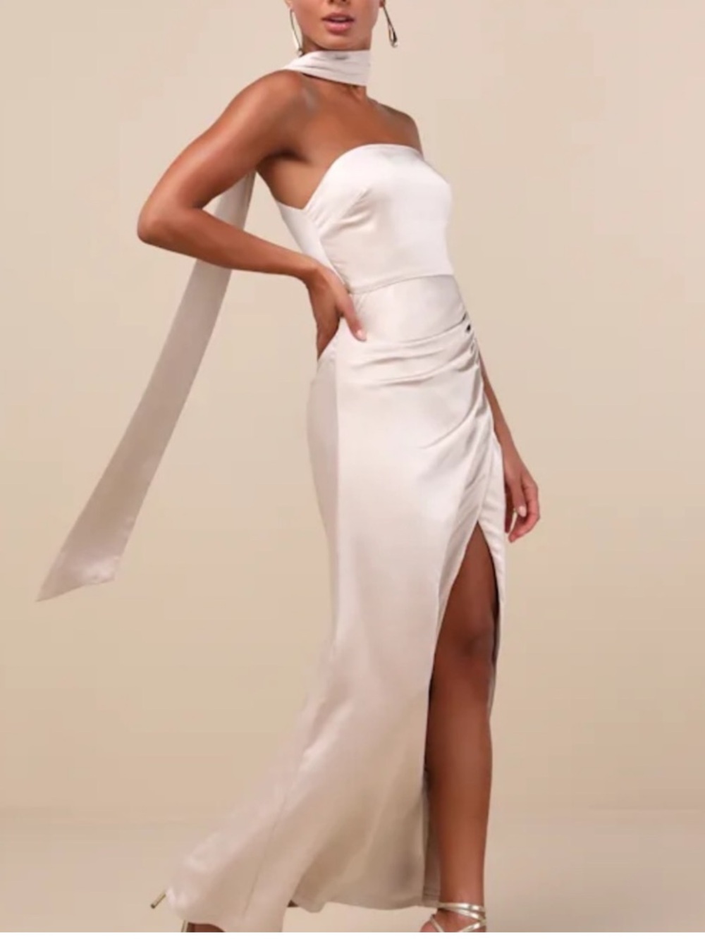 New Lulus Maritza Strapless Satin Sash Evening Gown in Ivory Sz XL
